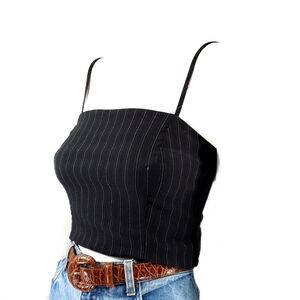 Vintage Goth Top Y2K Black Pinstripe Suiting Fairy Grunge E-Girl Steam Punk